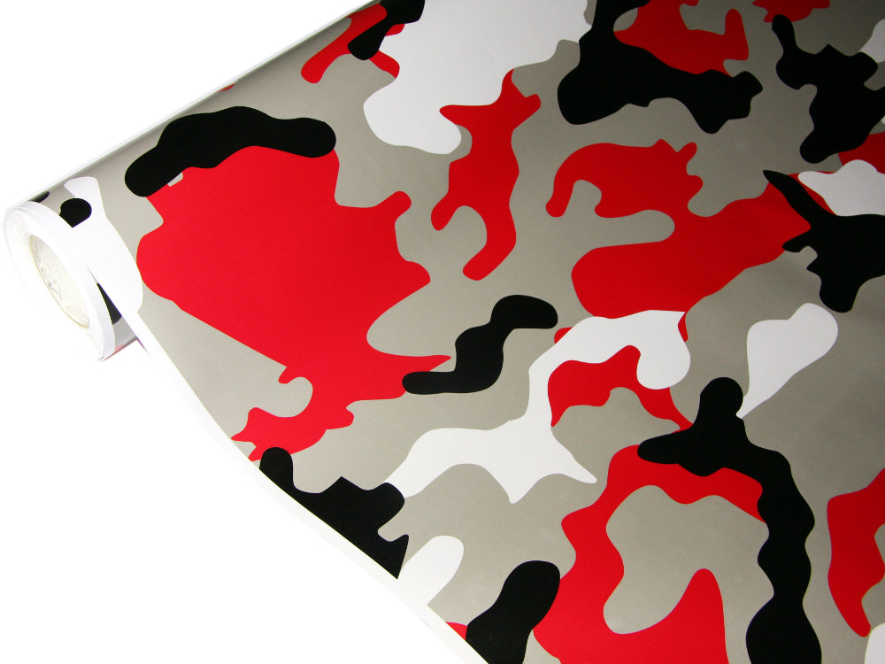 7,90€/m² Camouflage Autofolie mit Luftkanäle Schwarz Weiß Grau Rot, Car Wrapping #19