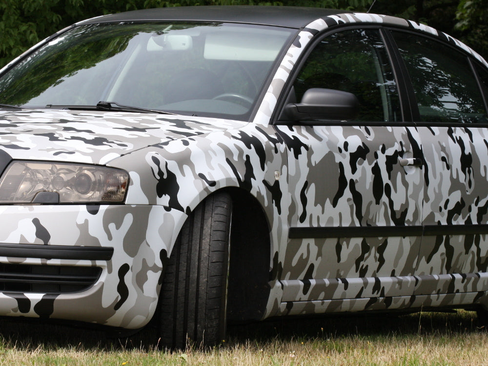 7,90€/m² Camouflage Autofolie mit Luftkanäle Schwarz Weiß Grau, Car Wrapping #01