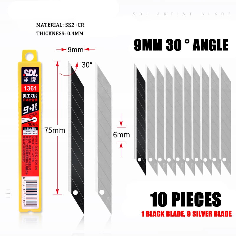 SDI 30° Grad High-Carbon Stahl (SK2 + Cr) Ersatzklingen für Folienmesser/ Cuttermesser 9+1 ( 200 stück)